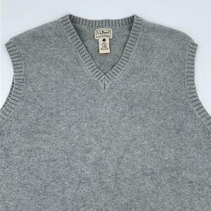 vtg‎ L.L. Bean Knit Gray Sweater Vest Men's LARGE V-Neck Casual Pullover Cotton